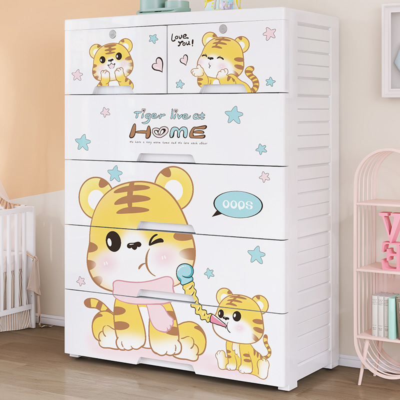 Baby Clothing Cupboard - Verdikte plastic lade-opbergkast met vijf emmers,